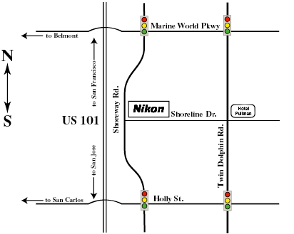 Driving directions to the Nikon Precision office in Belmont, California.